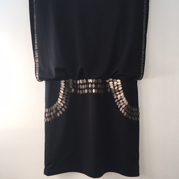 Retro Black Mini Dress with Brass Embellishments - Picture 2 of 8